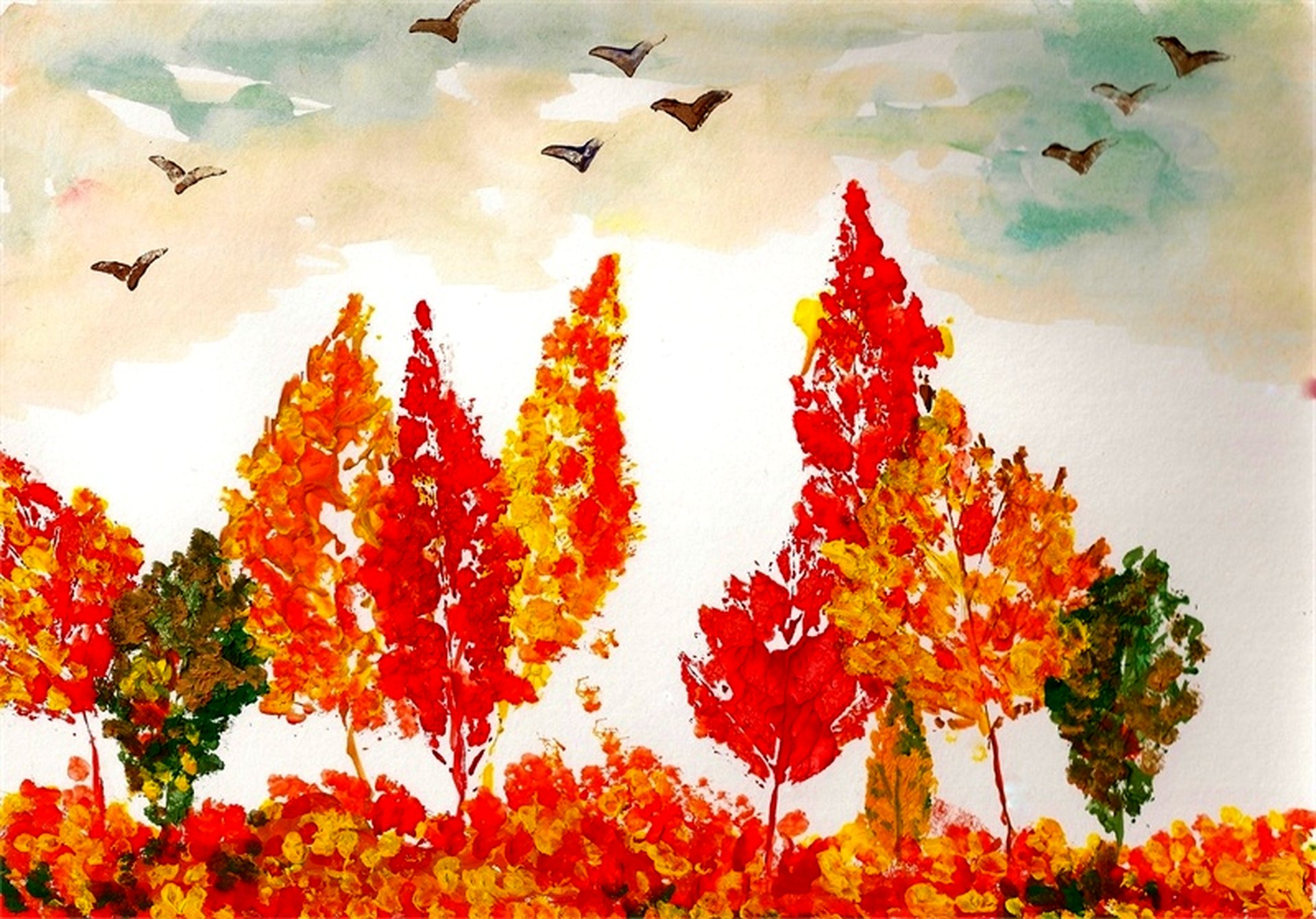 «Осенние листья» (Отпечатки листьев) дети