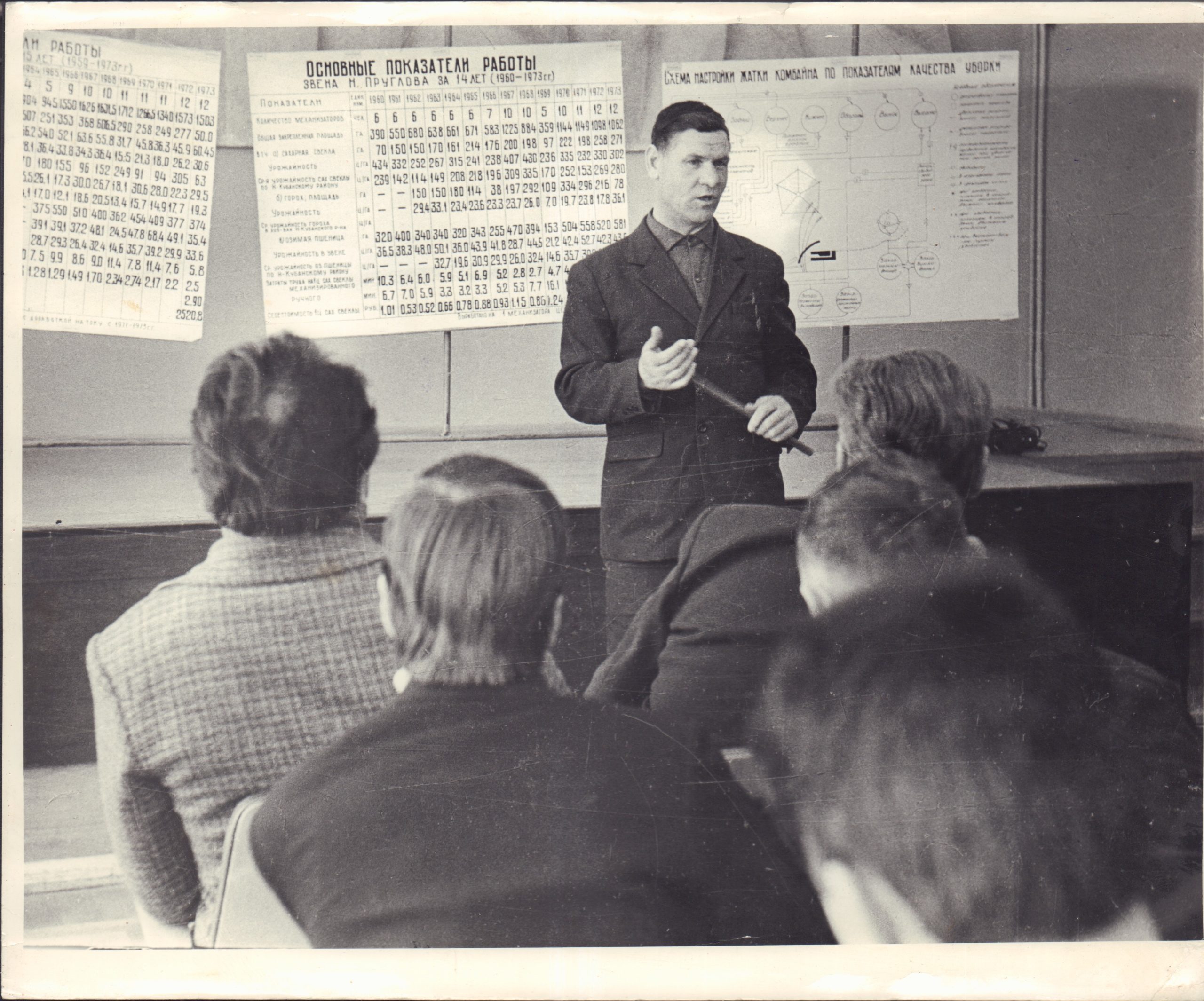 Первицкий В.Я. проводит занятия со слушателями курсов КубНИИТИМа. г. Новокубанск, 1975 г.